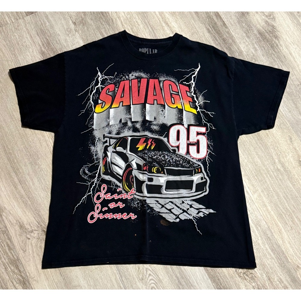 Popular Poison Black Graphic T Shirt Mens S/M Car Lightning Print‎ Tee